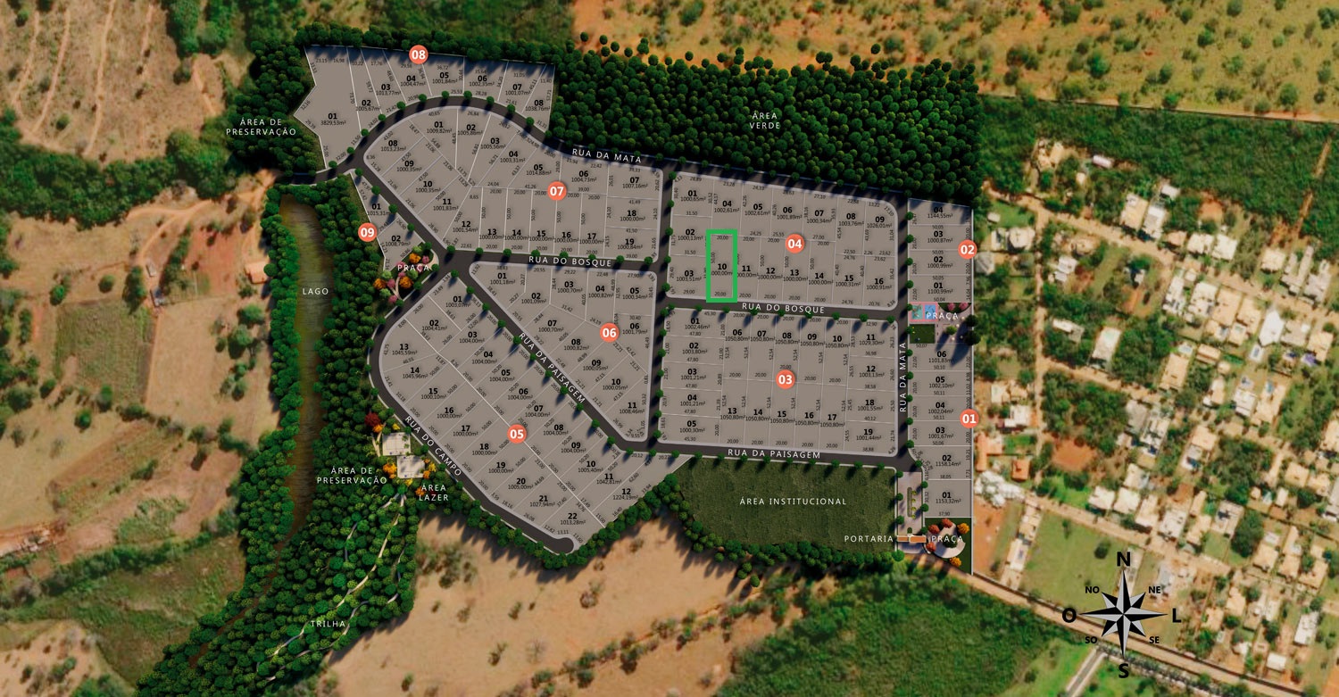 Mapa do condomínio, com o lote a venda em destaque